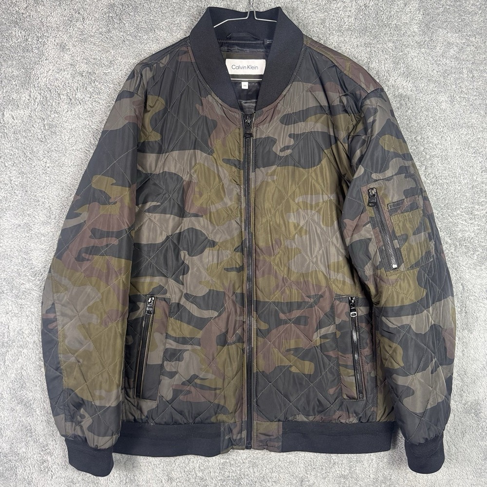 Calvin Klein Jacket Mens Large Quilted Bomber Full Zip Camouflage Streetwear